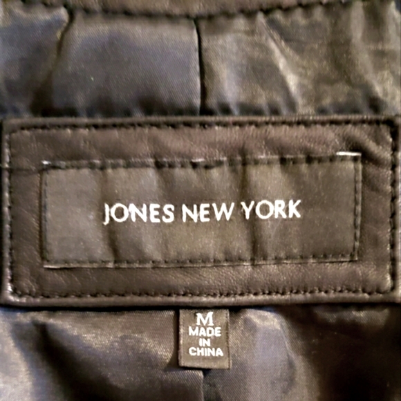 Jones New York Leather Dress Jacket Stretch Material Inside Arm Lined Woman Med - Picture 5 of 15